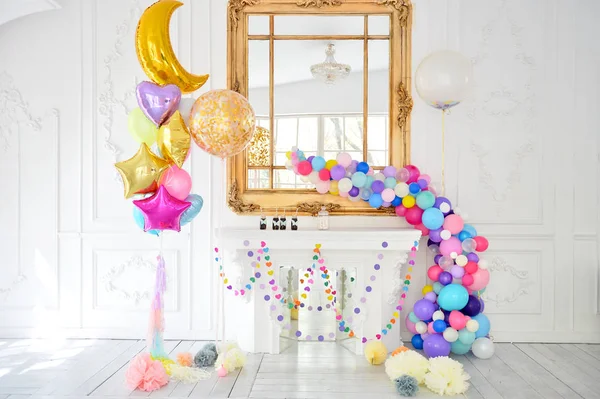 Decorations for holiday party. Birthday party decorations. A lot of balloons. Best decorations ideas.