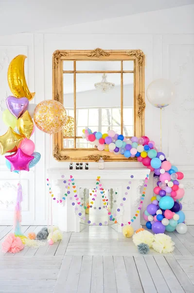 Decorations for holiday party. Birthday party decorations. A lot of balloons. Best decorations ideas.