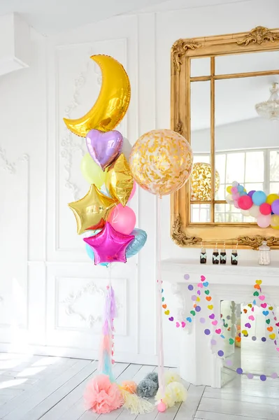 Decorations for holiday party. Birthday party decorations. A lot of balloons. Best decorations ideas.