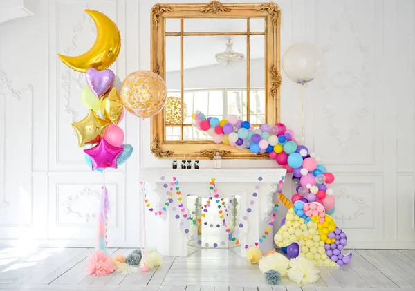 Decorations for holiday party. Birthday party decorations. A lot of balloons. Best decorations ideas.