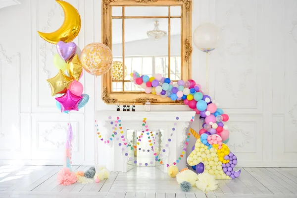 Decorations for holiday party. Birthday party decorations. A lot of balloons. Best decorations ideas.