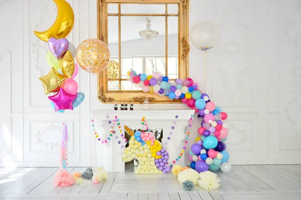 Decorations for holiday party. Birthday party decorations. A lot of balloons. Best decorations ideas.