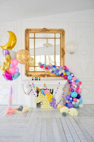 Decorations for holiday party. Birthday party decorations. A lot of balloons. Best decorations ideas.