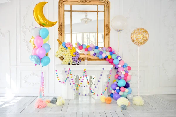 Decorations for holiday party. Birthday party decorations. A lot of balloons. Best decorations ideas.