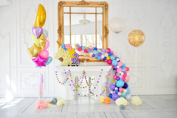 Decorations for holiday party. Birthday party decorations. A lot of balloons. Best decorations ideas.