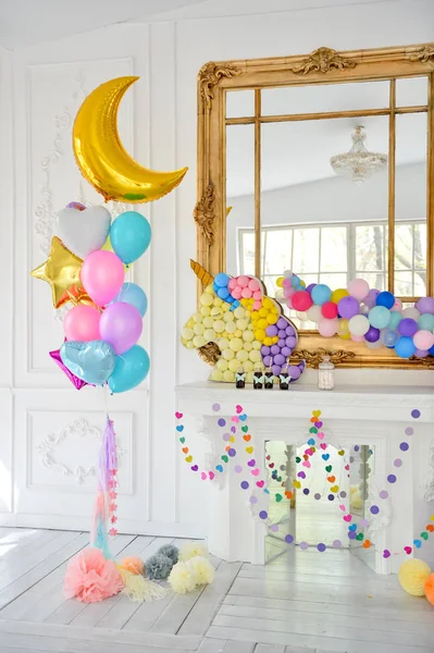 Decorations for holiday party. Birthday party decorations. A lot of balloons. Best decorations ideas.