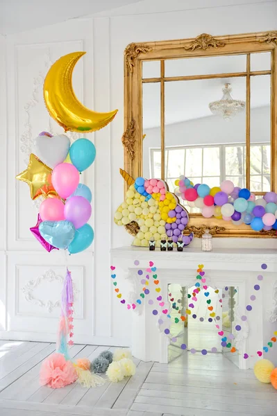 Decorations for holiday party. Birthday party decorations. A lot of balloons. Best decorations ideas.
