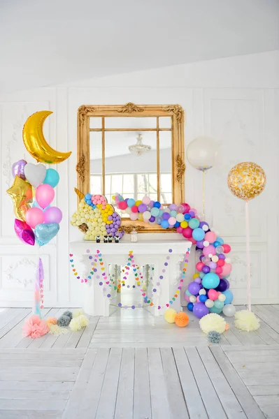 Decorations for holiday party. Birthday party decorations. A lot of balloons. Best decorations ideas.