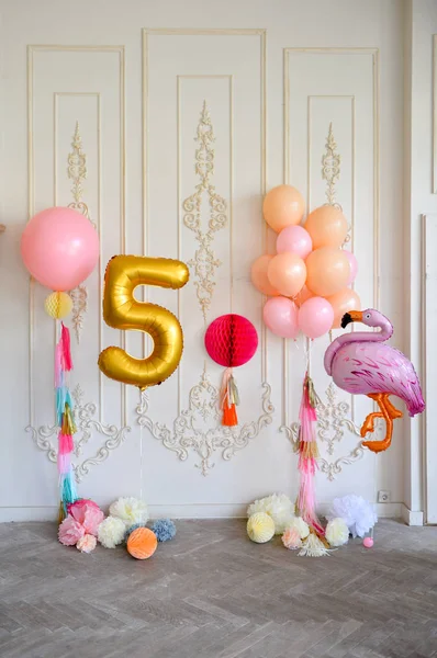 Decorations for holiday party. A lot of balloons. Birthday decorations ideas.