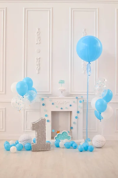 Birthday Decorations Ideas Balloons Blue White Stock Photo