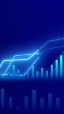 Yükselen bir çizgiye sahip, iş başarısını ve sosyal medya için büyümeyi sembolize eden temiz ve minimalist dikey bir grafik..