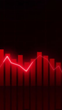 Bir finans grafiğinin hem çizgi hem de çubuk unsurları ile dinamik dikey grafiği, hisse senedi piyasası değişkenliği hakkında sosyal medya hikayeleri için mükemmel.