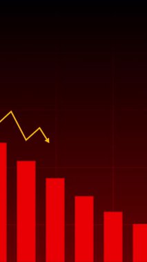 Ticari eğilimler ve istatistikler hakkında sosyal medya hikayeleri için ideal, dalgalı çizgiler ve kırmızı çubukları birleştiren bir finans grafiğinin dinamik dikey grafiği.