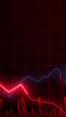 Finansal bir grafiğin görsel olarak çarpıcı dikey grafiği, zıt renkte dalgalı çizgiler, pazar eğilimleri üzerine sosyal medya hikayeleri için harika.