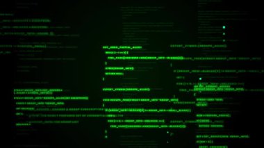 Siber güvenlik ve teknik temalar için mükemmel, hafif bir arıza etkisi olan yeşil ikili kod akışını gösteren dinamik ve ayrıntılı bir hareket grafiği.