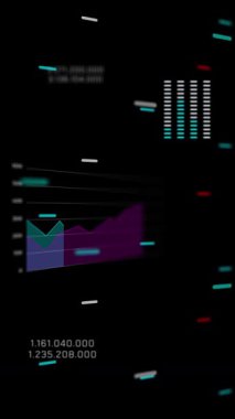 Mor ve mavi olarak veri dalgalanmalarını gösteren dinamik bir animasyon grafiği, iş, finans ve teknoloji sunumları için uygundur.