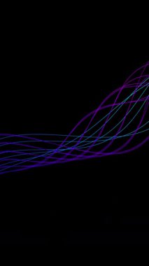 Koyu mor arkaplan üzerinde akan, dalgalı veri çizgilerinin soyut bir dikey animasyonu, teknoloji, ses veya gelecekteki projeler için mükemmel.