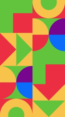Değişik renklerde soyut geometrik şekillere sahip parlak ve dinamik bir dikey animasyon, canlı ve enerjik bir arkaplan için mükemmel..