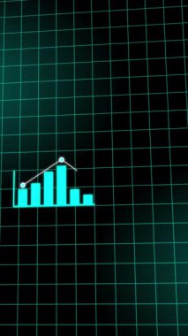 Temiz ve basit bir düşey animasyon dijital bir ızgara üzerinde büyüyen bir çubuk grafiğini gösterir, iş, finans ve veri raporlaması için uygundur.