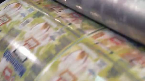 대형 인쇄 시설에 높은 속도에서 일 하는 인쇄기 — 비디오