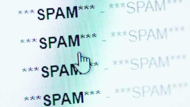 Schuiven in een e-mail inbox vol met spam messeges — Stockvideo