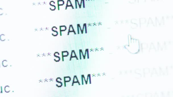 Schuiven in een e-mail inbox vol met spam messeges — Stockvideo