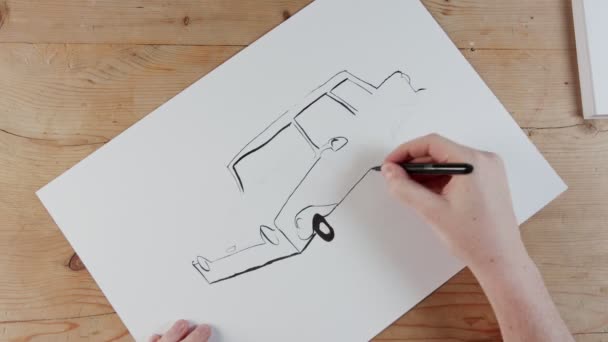 Timelapse de l'artiste dessin d'une voiture — Video