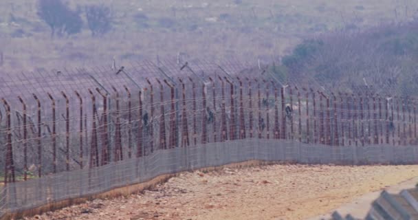 Grenzzaun zwischen Israel und dem Libanon. Stacheldraht und elektronischer Zaun. — Stockvideo