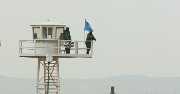 Golan Tepeleri, Aralık 2018. Suriye ve İsrail sınır. BM mesaj ve askerler — Stok video
