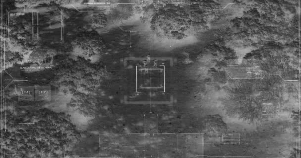 Drone avec caméra de vision nocturne thermique vue de soldats marchant pendant la guerre — Video