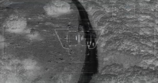 Drone con visión nocturna térmica vista del escuadrón terrorista caminando con armas — Vídeos de Stock