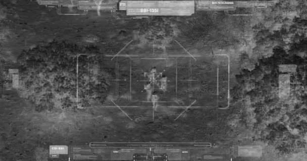 Drone with thermal night vision camera view of soldiers walking during war — Stock Video