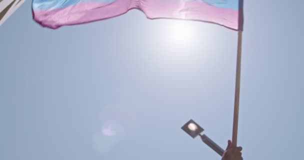 Fierté Drapeau arc-en-ciel LGBT agitant au ralenti lors d'un défilé de fierté 