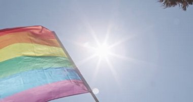 Pride Lgbt gökkuşağı bayrağı bir gurur geçit töreni sırasında yavaş hareket le el sallıyor