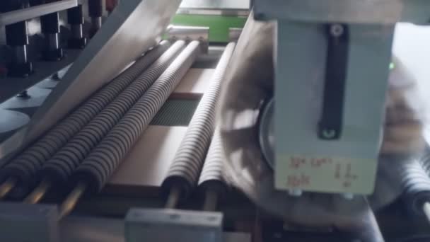 Máquina de pulido de madera automatizada en una planta de fabricación de muebles — Vídeos de Stock