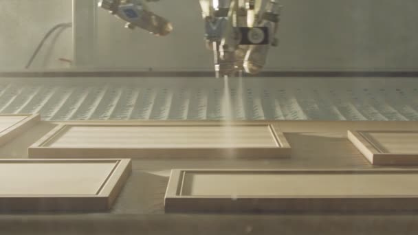 Robot automatizzato per la verniciatura del legno in un impianto di produzione di mobili — Video Stock