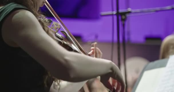 Konser öncesi klasik müzik provası sırasında keman çalan müzisyen — Stok video