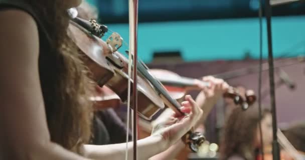 Músico tocando el violín durante un ensayo de música clásica antes de un concierto — Vídeo de stock