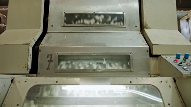 Máquinas de separación y procesamiento de algodón en una ginebra de algodón industrial — Vídeos de Stock