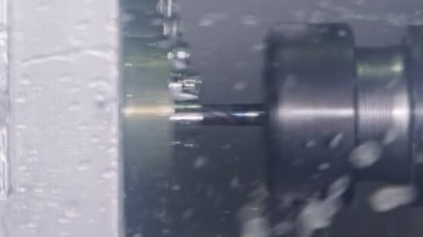 Slow motion of processing precision metal parts with a milling machine and lathe — Stock Video