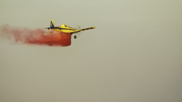 消防战斗机在山上的一场森林大火中投放阻燃剂 — 图库视频影像