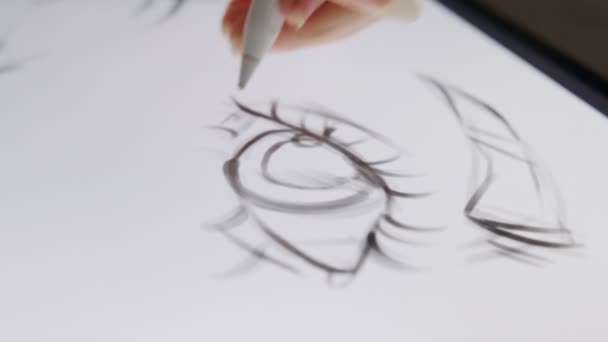 Close up de uma caneta digital desenho arte em um tablet gráfico — Vídeo de Stock