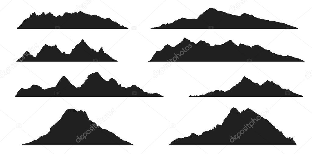 Set of abstract mountains silhouettes on the white background