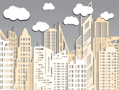 Soyut şehir ile farklı evler vektör kağıt parçası