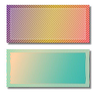 Set of two frames made of triangular and arc lines in colored gradient with a space for text or information on white backdrop