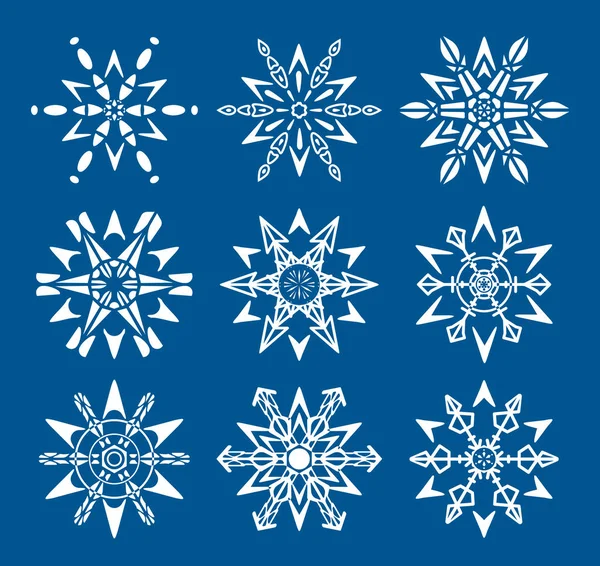 Ensemble de vecteurs de flocons de neige de couleur blanche — Image vectorielle