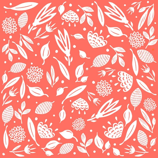 Padrão Flor Fundo Coral Vivo Paleta 2019 Moda Ilustração Vetorial — Vetor de Stock