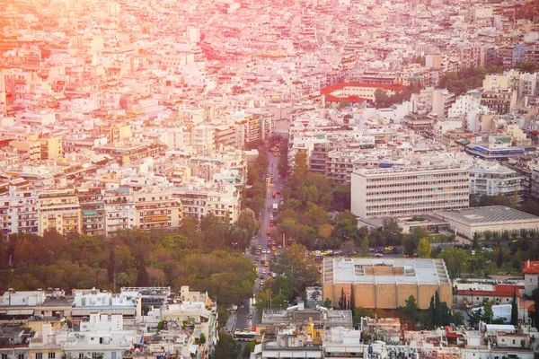 High urban density in Athens. Aerial birds eye view photo of iconic city of Athens as seen from Lycabettus hill, Athens historic center, Attica, Greece