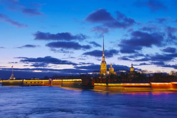Panorama Saint Pétersbourg Vue Nuit Forteresse Pierre Paul Coucher Soleil — Photo