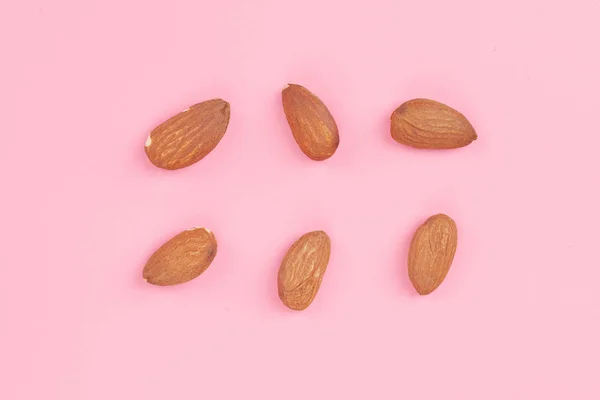 Top View Almond Set Pink Background Abstract Background Almond Pattern — Stock Photo, Image